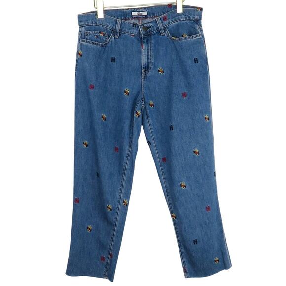 1990s Vintage Tommy Hilfiger High Rise Straight Mom Jeans Patches Size 10 34" - Picture 4 of 8